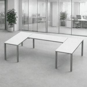 Mesas de oficina modulares en un espacio de trabajo moderno y abierto, ideales para oficinas que bus.
