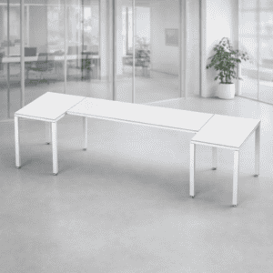 Mesa de oficina blanca con diseño funcional y elegante para oficina moderna.