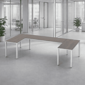 Mesa de oficina moderna en espacio de trabajo abierto, ideal para oficinas y salas de reuniones.