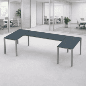 Mesa de oficina moderna para espacios de trabajo colaborativos y reuniones.