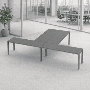 Mesa de oficina moderna y funcional para espacios de trabajo colaborativos.