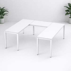 Mesa de oficina moderna y minimalista en blanco para espacios de trabajo.