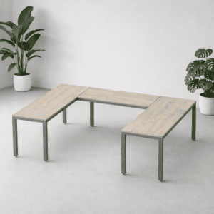 Mesa de oficina en forma de L para espacios de trabajo modernos y funcionales.