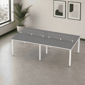Mesa de oficina moderna con iluminación LED y respaldo ergonómico para espacios de trabajo.