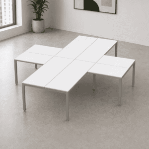 Mesa de oficina modular blanca para espacios de trabajo modernos y funcionales.