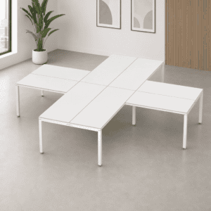 Mesa de oficina modular blanca para espacios de trabajo modernos y funcionales.