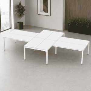 Mesa de oficina blanca modular para espacios de trabajo modernos y funcionales.