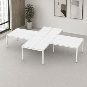 Mesa de oficina modular blanca para espacios de trabajo modernos y funcionales.