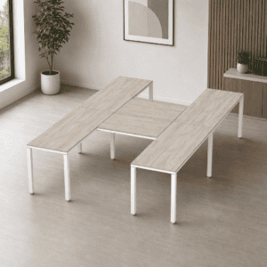 Escritorio en H Billydesk 300x210cm - encino-polar-blanco