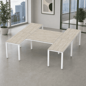 Escritorio en H Billydesk 240x240cm - Encino-Polar-Blanco