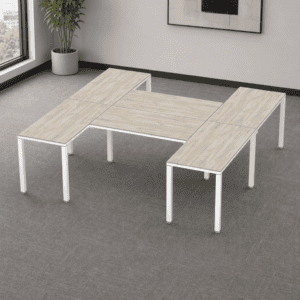 Escritorio en H Billydesk 300x240cm - Encino-Polar-Blanco