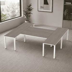 Escriotrio en H Billydesk 300x270cm - Ceniza-Blanco