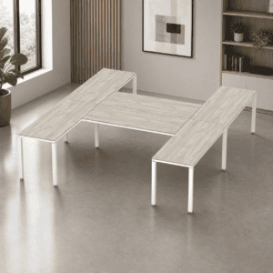 Escritorio en H Billydesk 300x270cm - Encino-Polar-Blanco