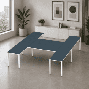 Escritorio en H Billydesk 300x270cm - Zafiro-Blanco