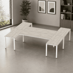 Escritorio en H Billydesk 240x300cm - Encino-Polar-Blanco