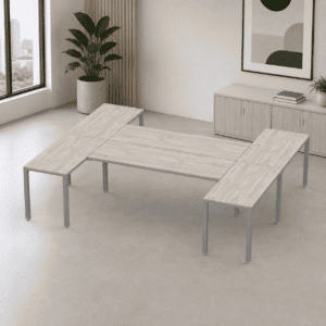 Escritorio en en H Billydesk 240x300cm - Encino Polar-Oxford