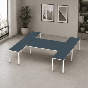 Escritorio en H Billydesk 300x300cm - Zafiro-Blanco