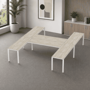 Escritorio en H Billydesk 360x300cm - Encino-Polar-Blanco