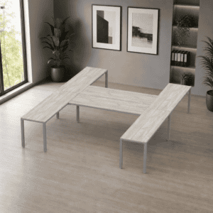Escritorio en H Billydesk 360x300cm - Encino Polar-Oxford